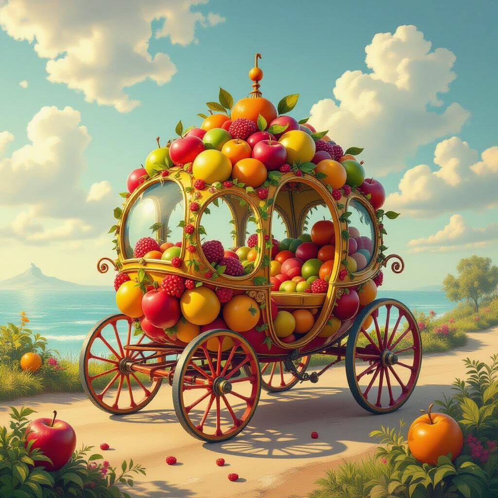 Fantastical Fruit Carriage in Surrealist Style