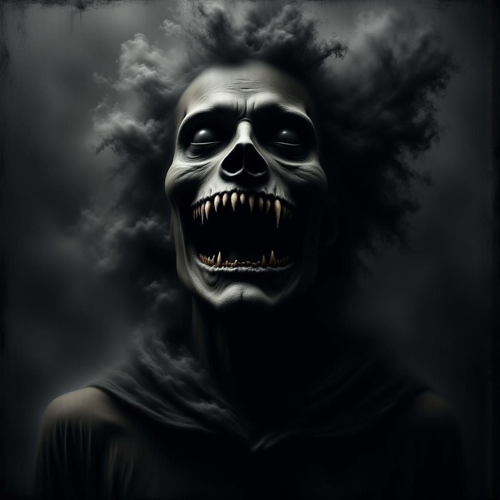 Surreal Gothic Horror Figure in Black Smoke