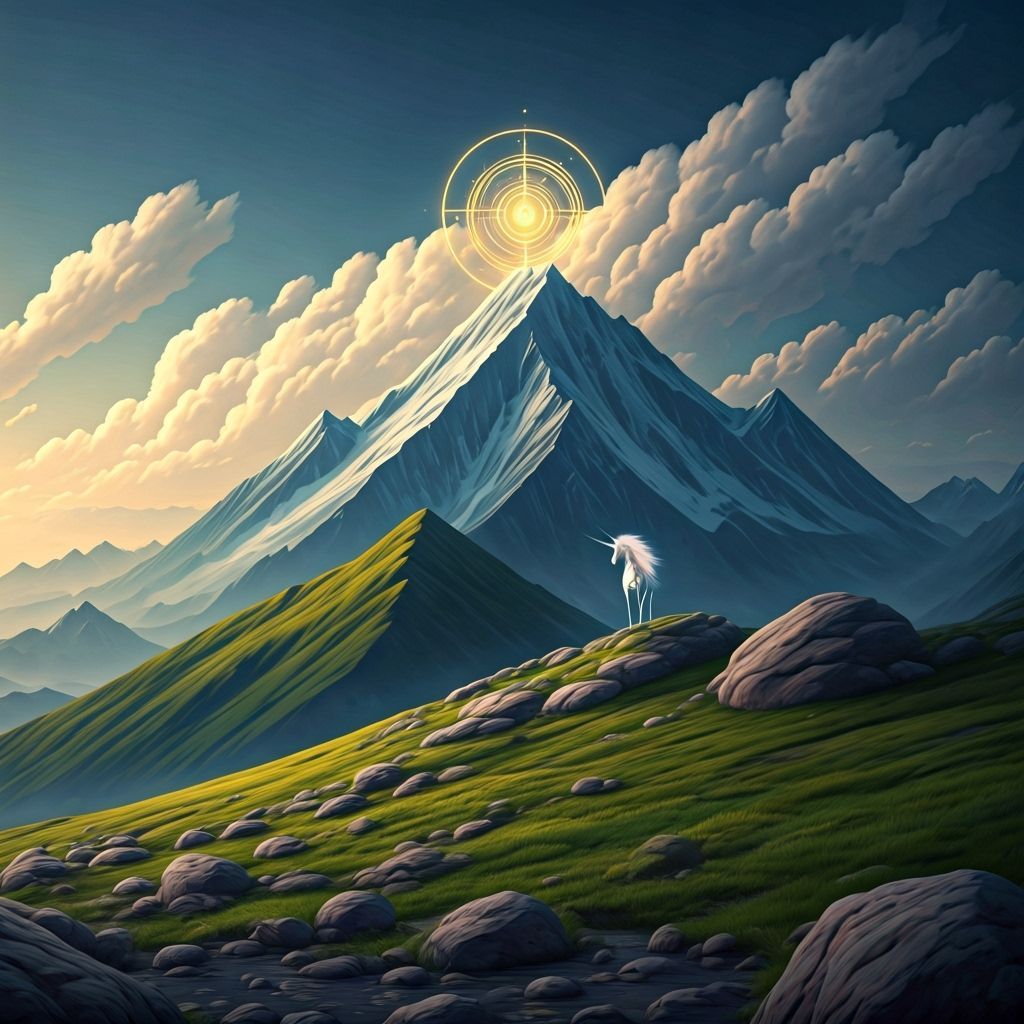 Unicorn in Sacred Mountain Landscape: Airbrush Art