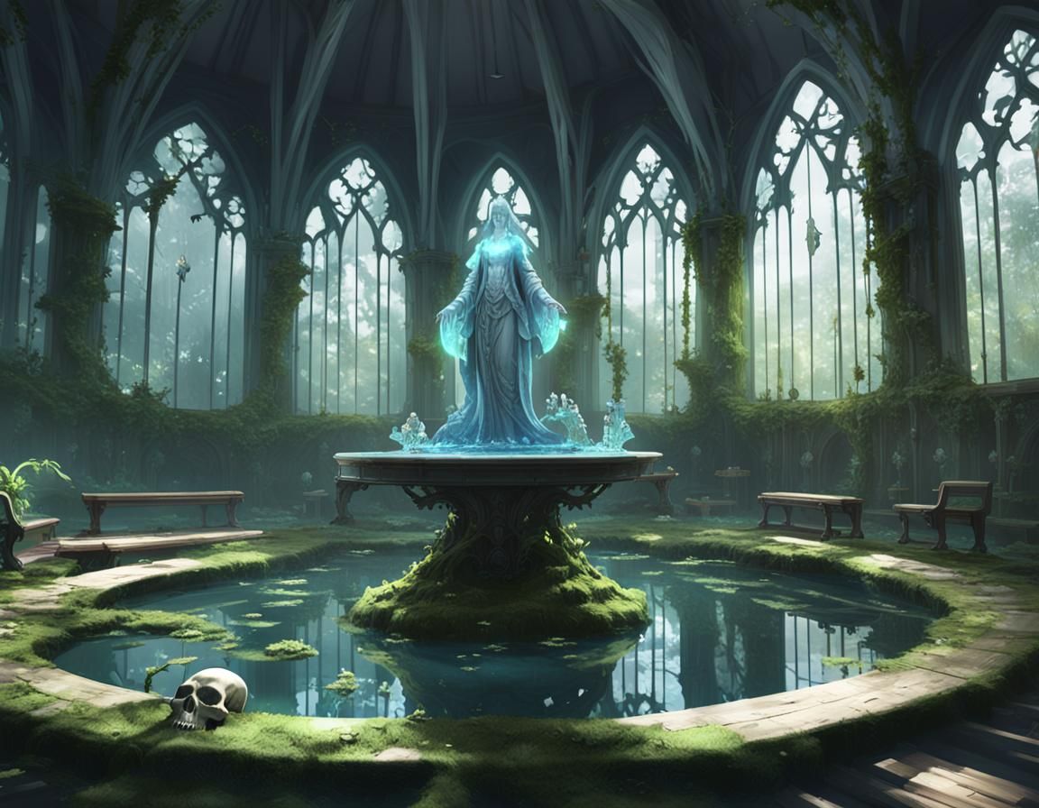 Mystical Abandoned Church Interior in 3D Anime Art