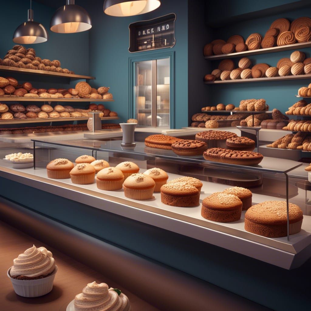 Modern Bakery with Baked Goods in Matte Painting Style
