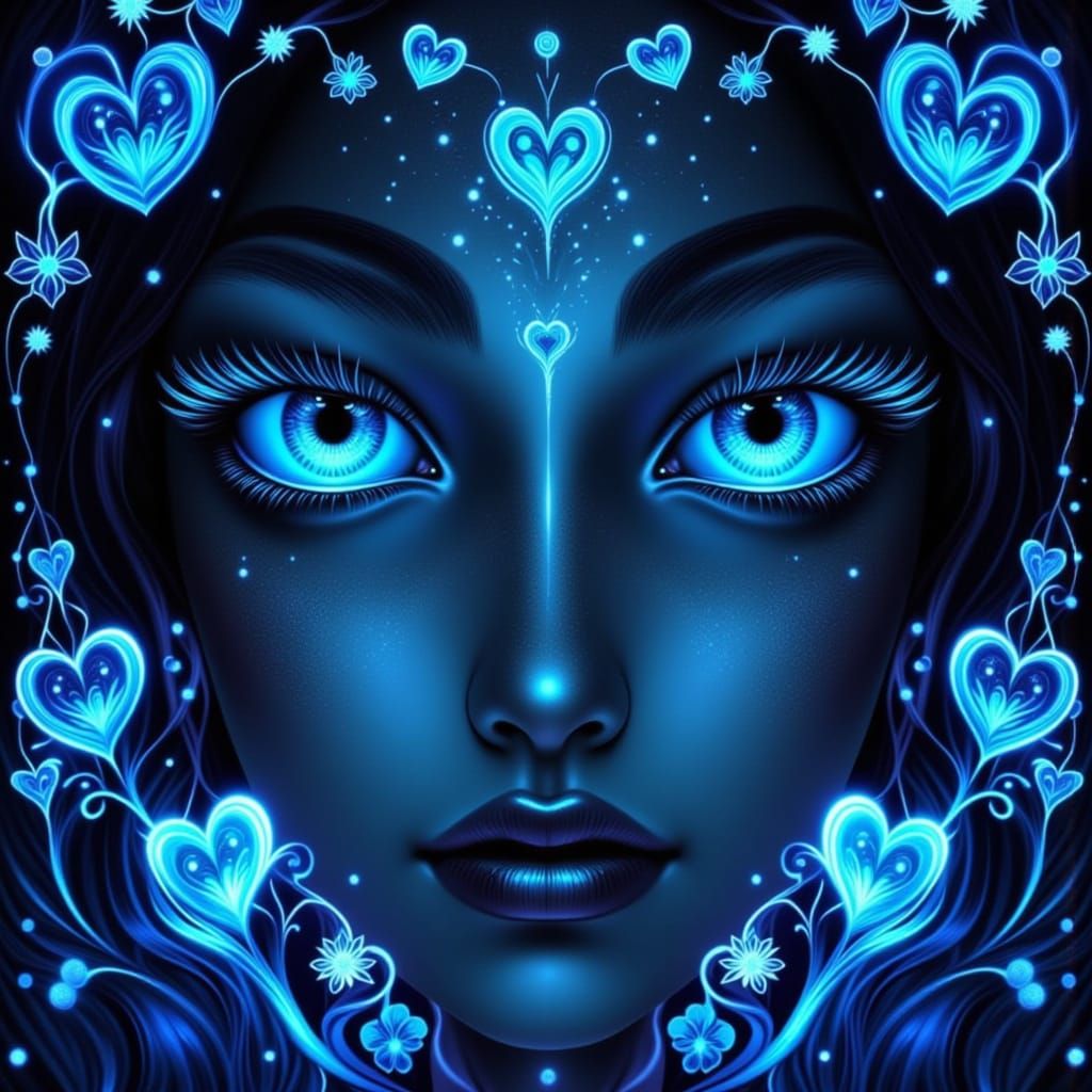 Ethereal Woman Portrait in Futuristic Neon Style