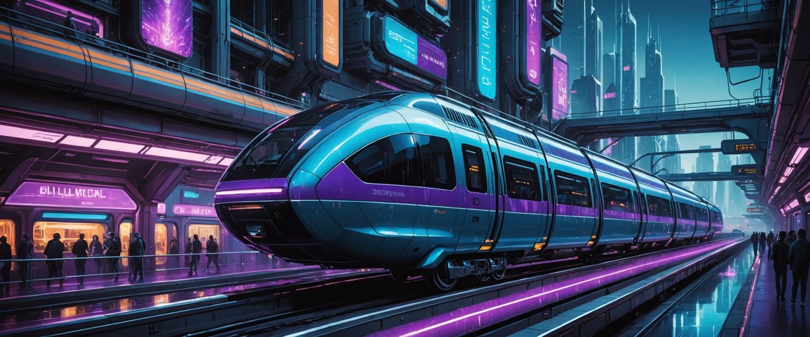 Alien Cityscape Monorail in Opalescent Metallic Glory