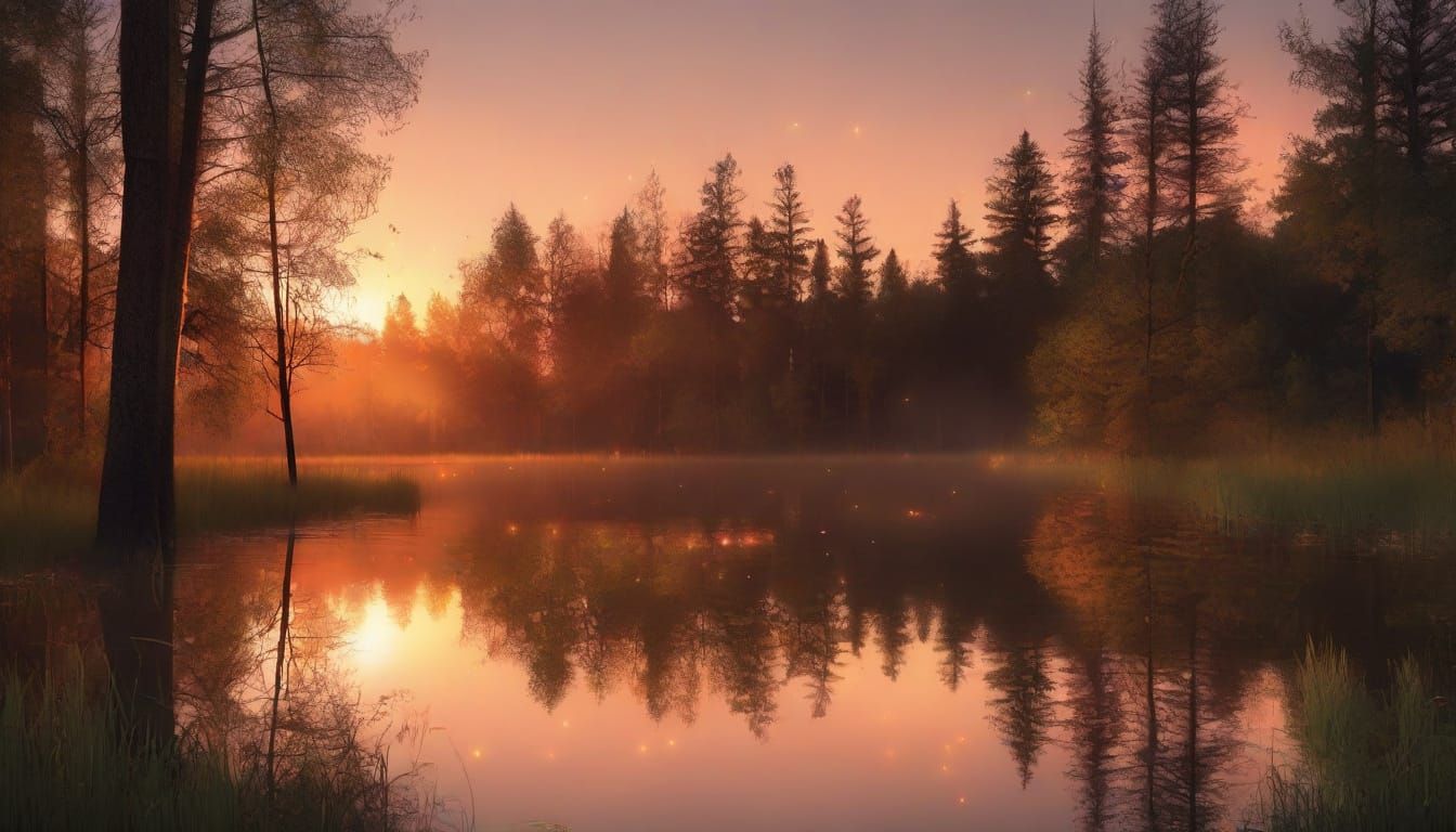 Sunset Forest Oasis in Whimsical Detail