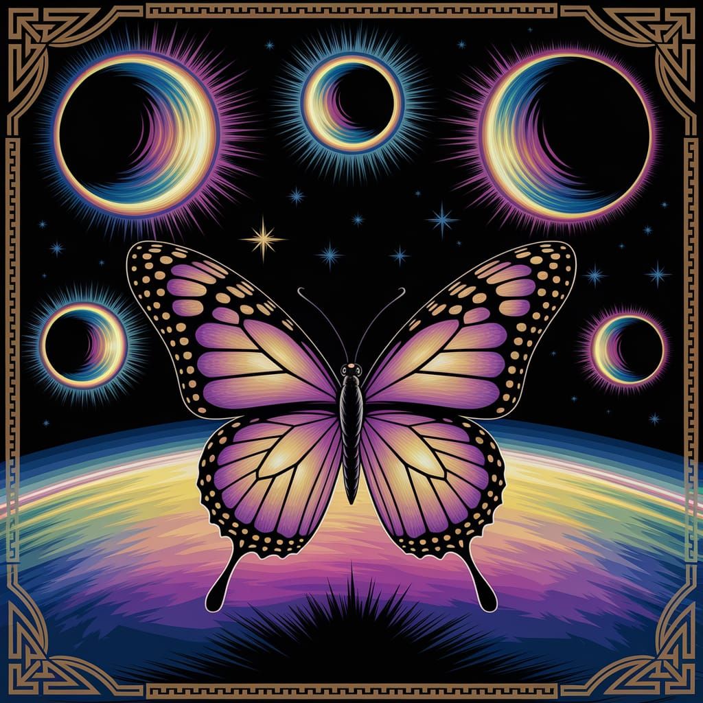 Confused Butterfly in Exploding Starscape: Pre-Raphaelite Pa...