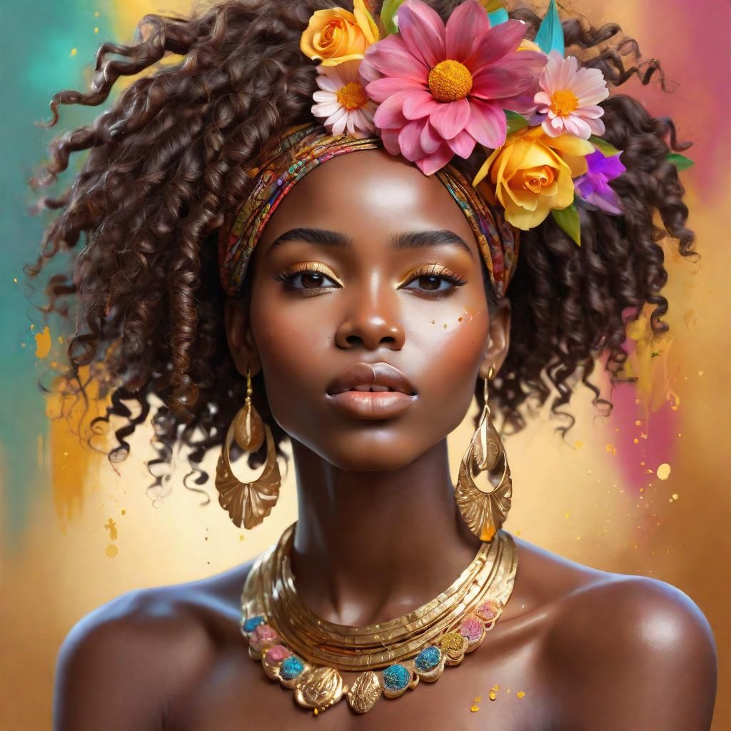 Beautiful African Woman Portrait with Golden Jewelry