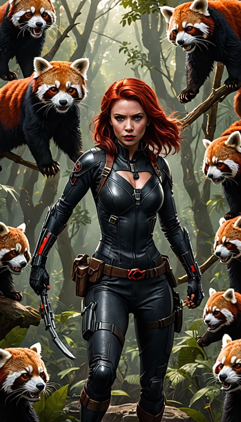 Red Panda as Black Widow Superhero