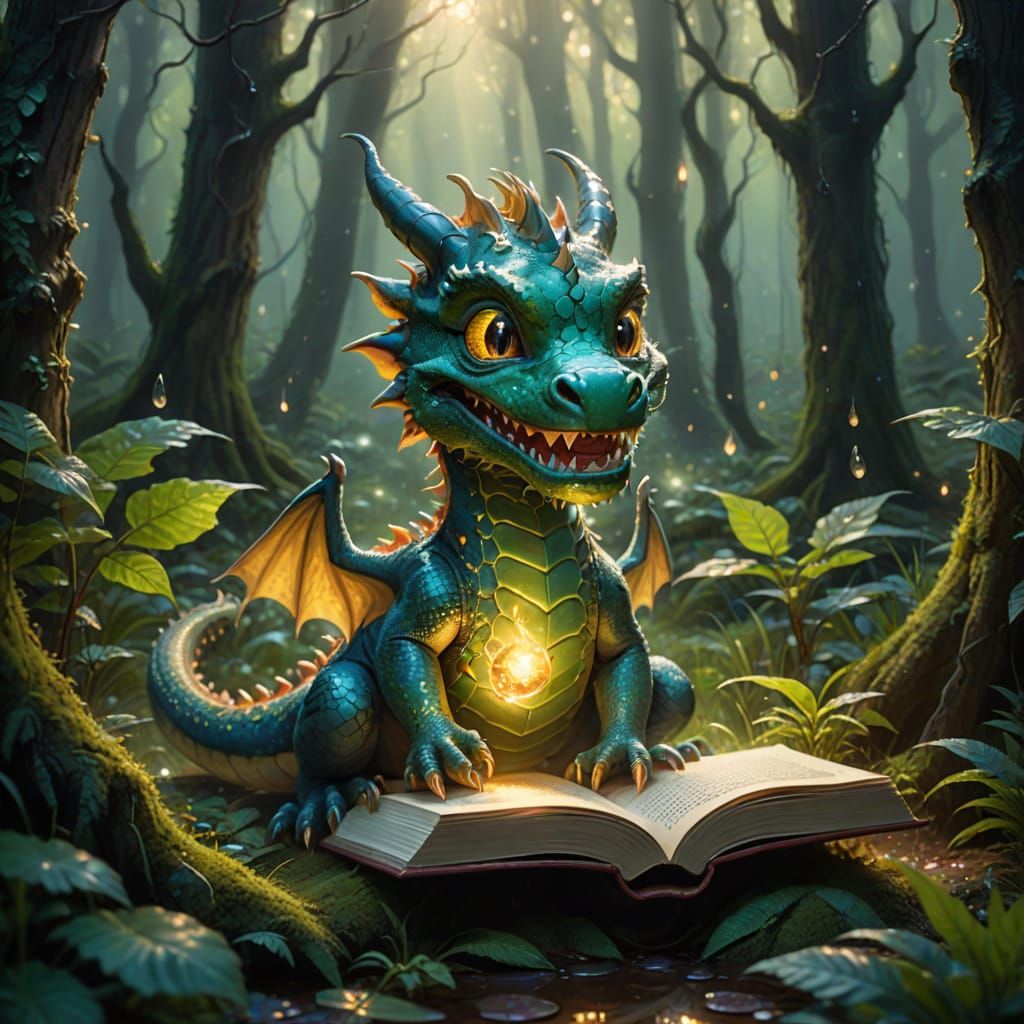 Child Meets Smiling Dragon in Ethereal Forest