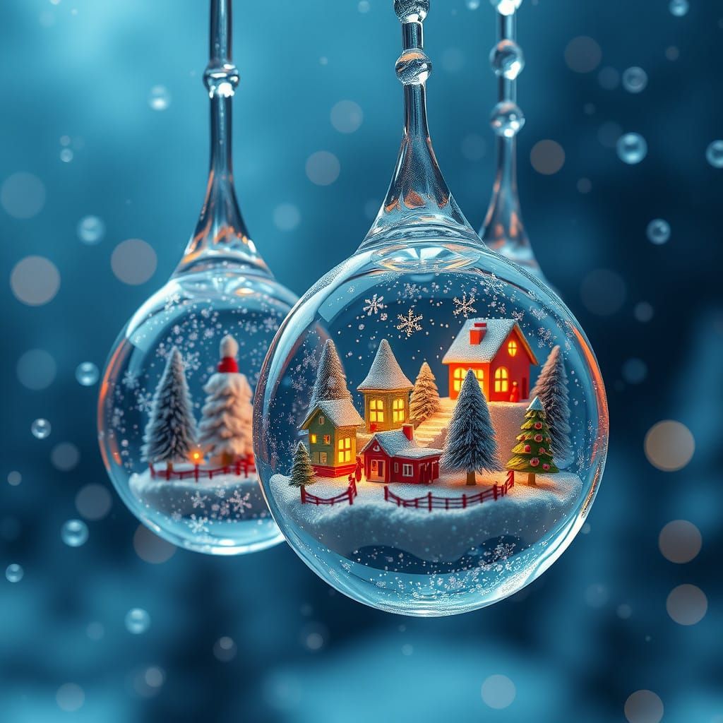 Christmas Worlds in Crystalline Water Drops