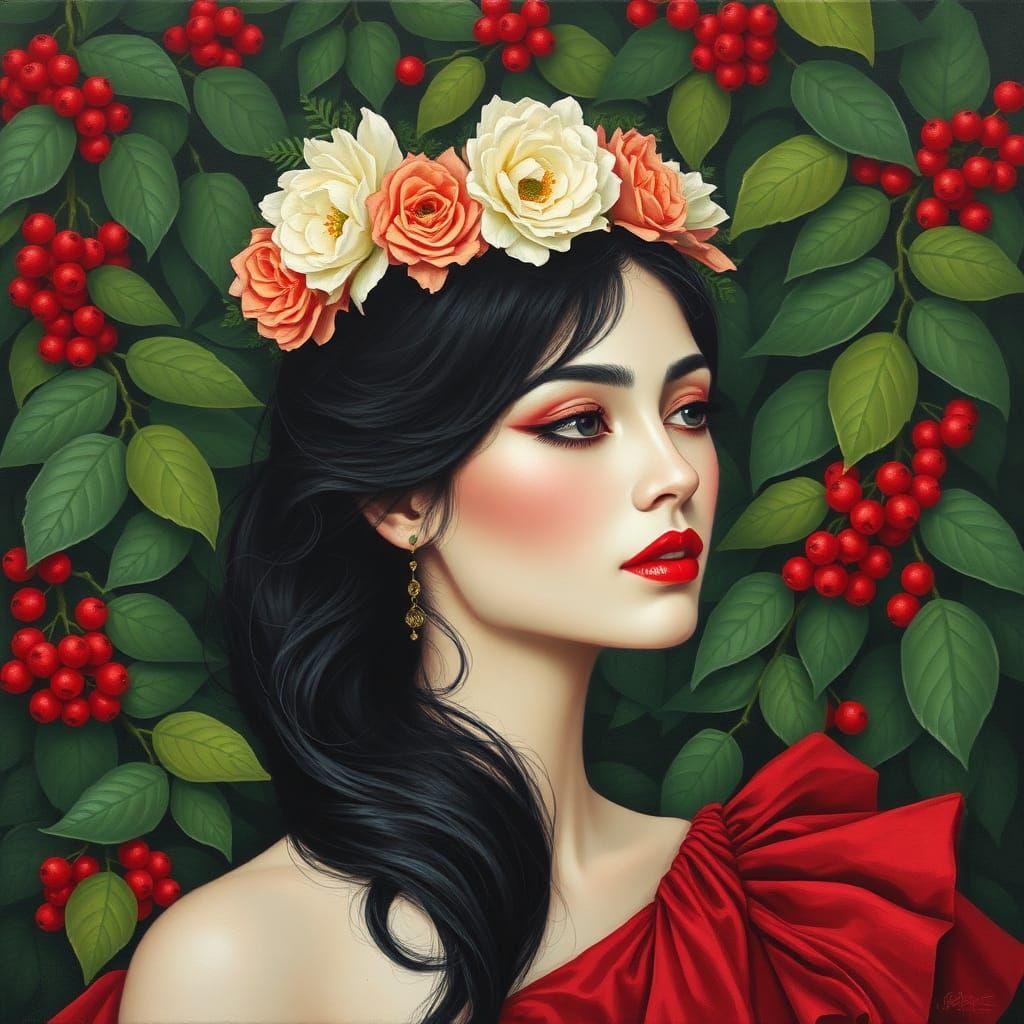 Woman with Floral Headpiece Painting