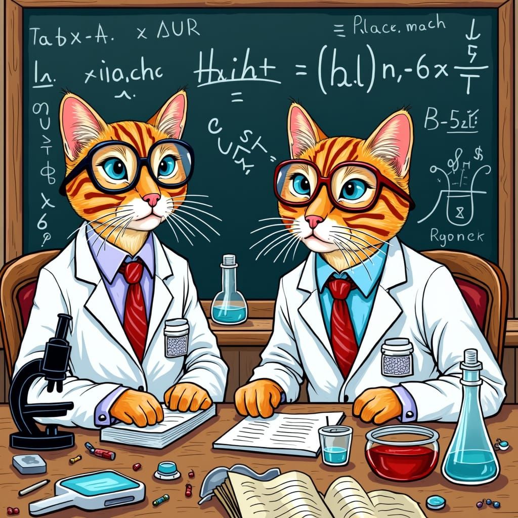 Cats Doing Science in Pop Art Style