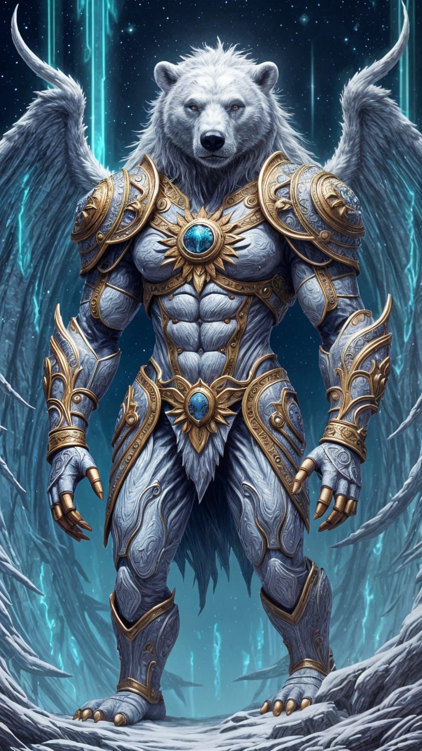 Ethereal Polar Bear Warrior in Elaborate Armor