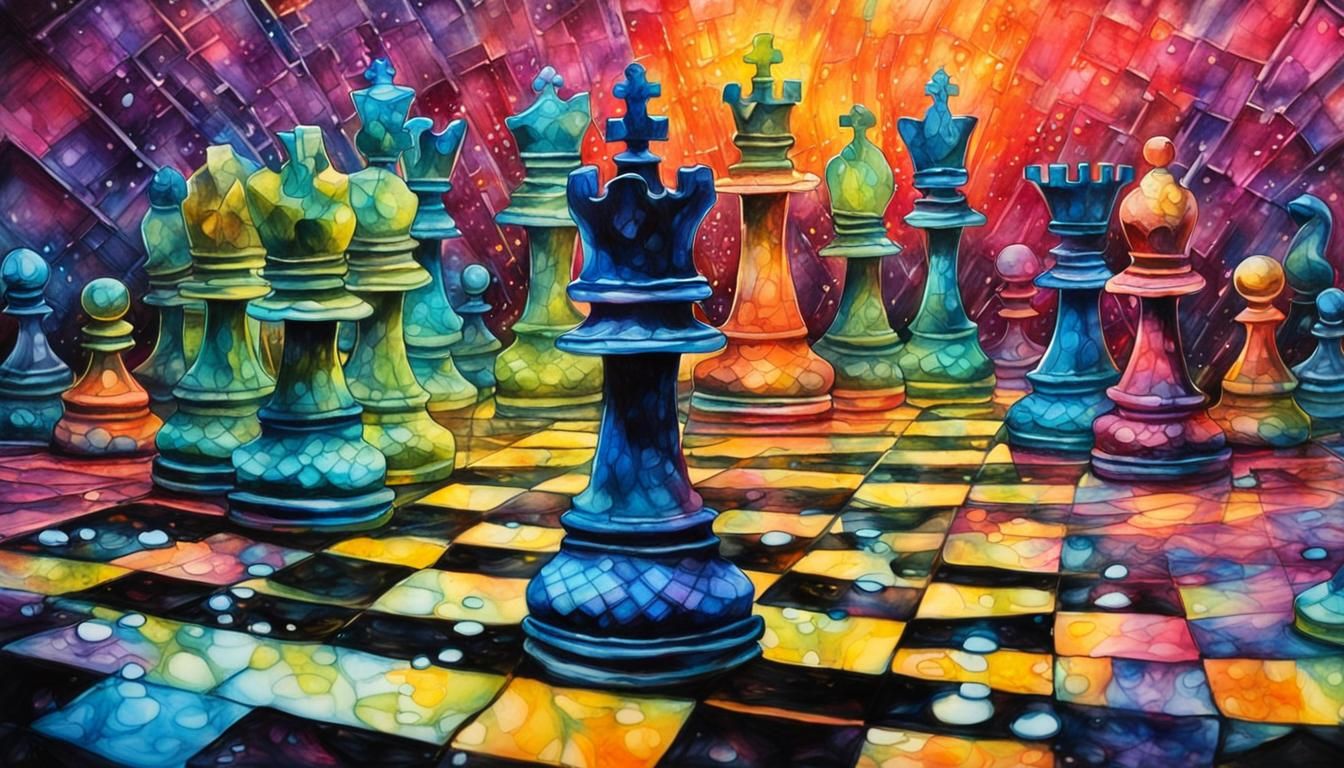 Chess pieces on board.