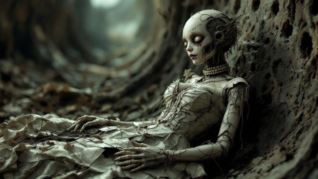 Decayed Doll Bride in Dark Mystical Setting