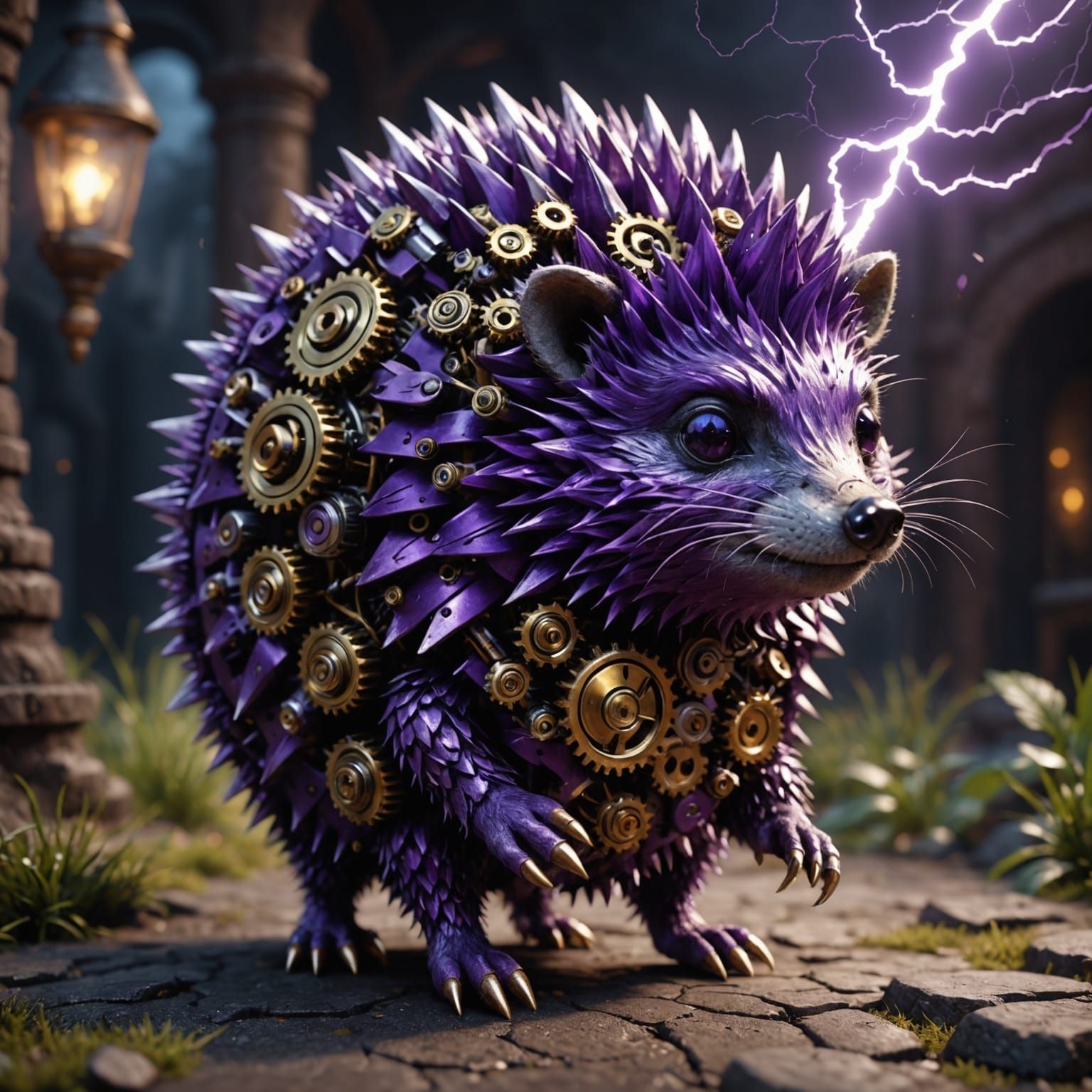 Steampunk Hedgehog in Cyberpunk Fantasy Art