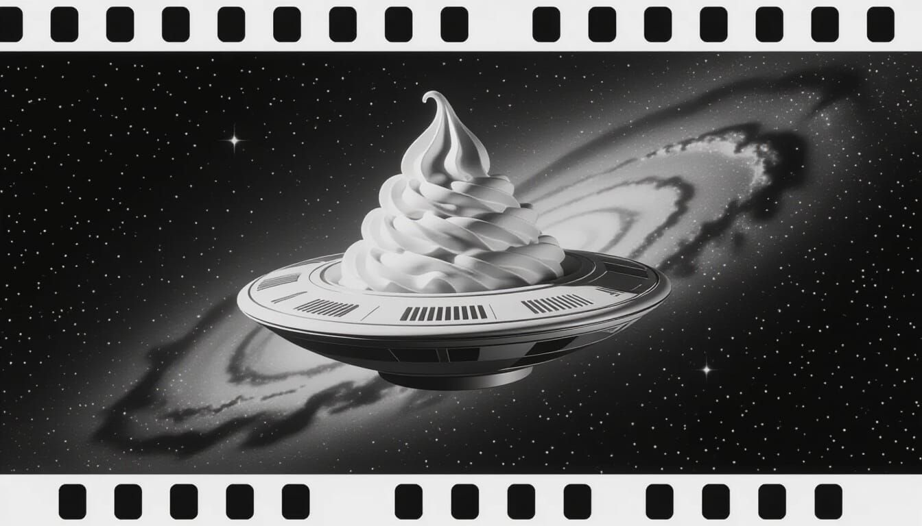 Ice Cream UFO in Space, Black and White 35mm