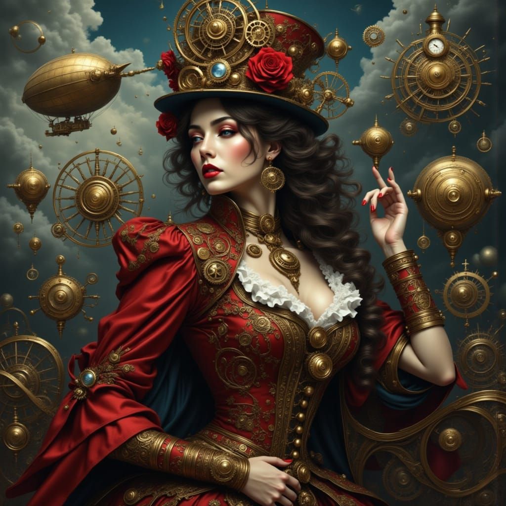 Steampunk Royal Portrait with Mechanical Embellishments