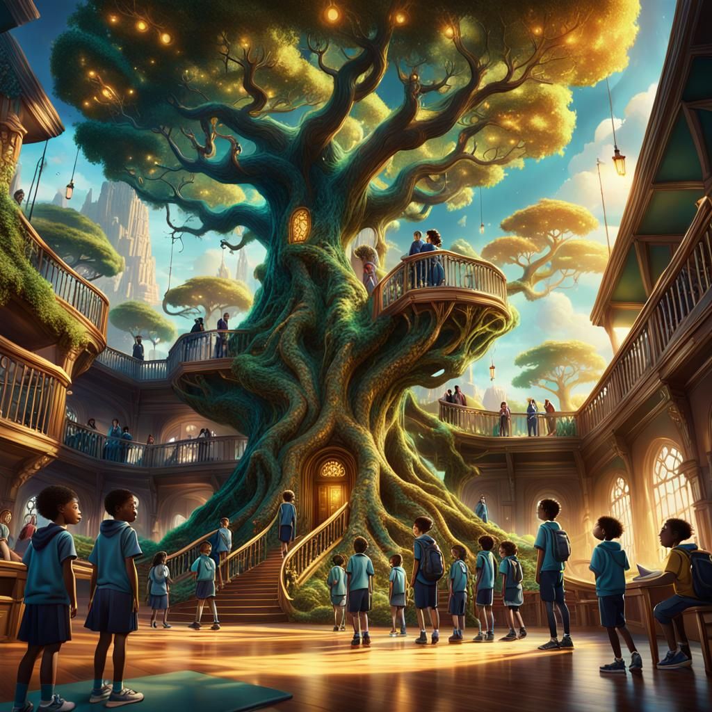 Inclusive School Scene in a Fantasy Concept Art Style