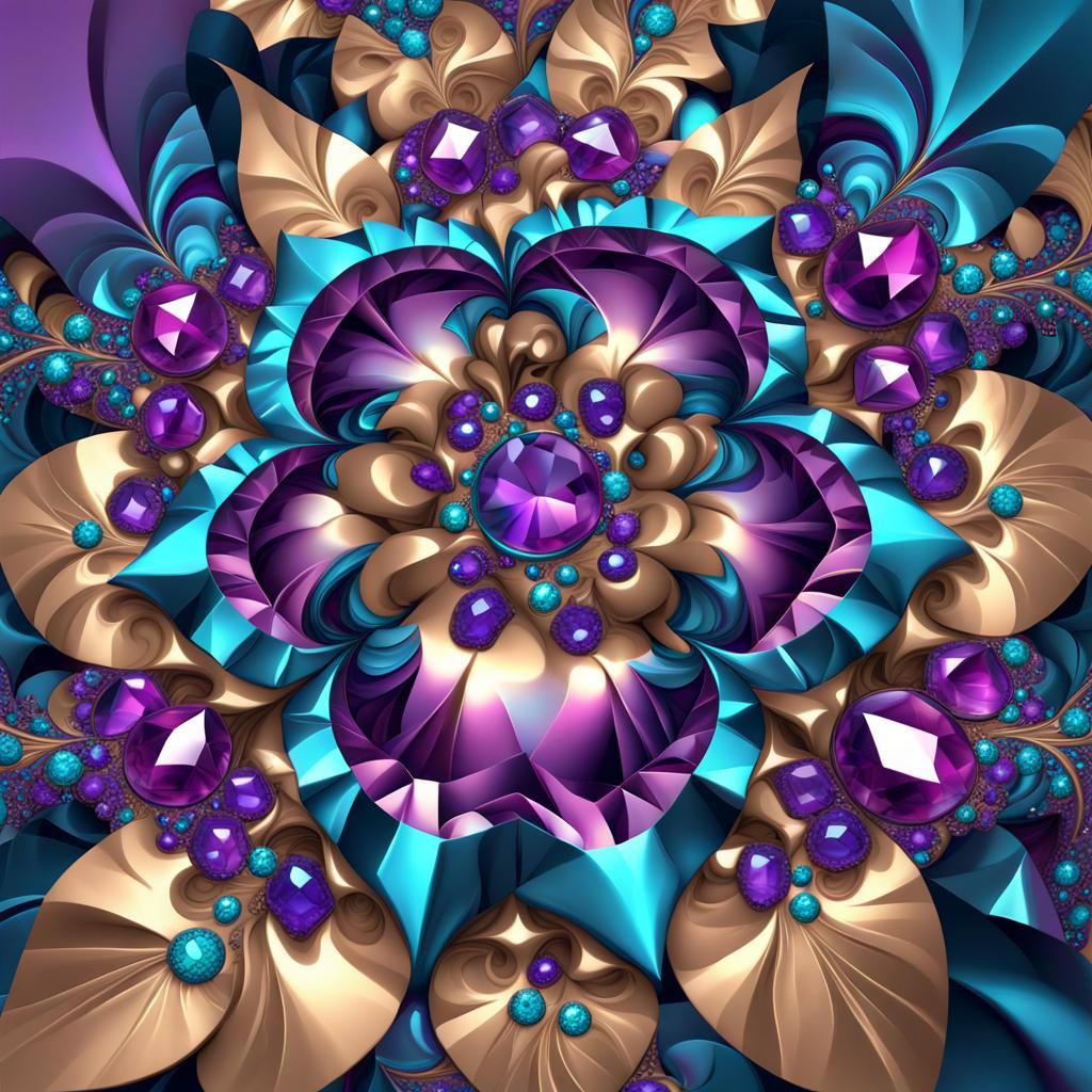 fractal gem inspired royal blue teal and bold purple