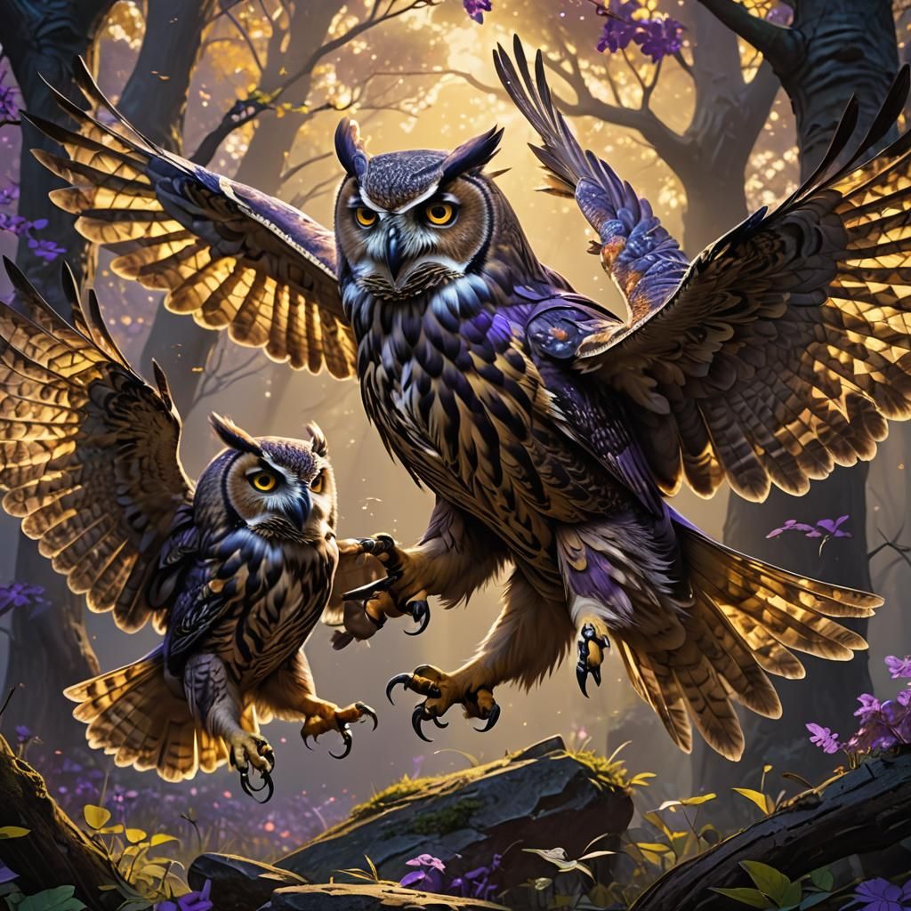 Owls Battle for Prey: Dark Fantasy Concept Art