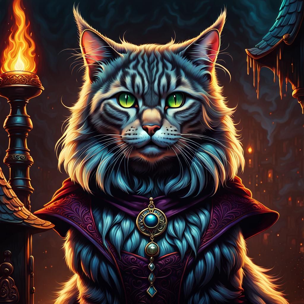 Anthropomorphic Siberian Cat Witch Illustration in 8K