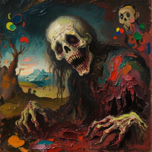 Macabre Masterpiece Painted in Thick Gouache Watercolors