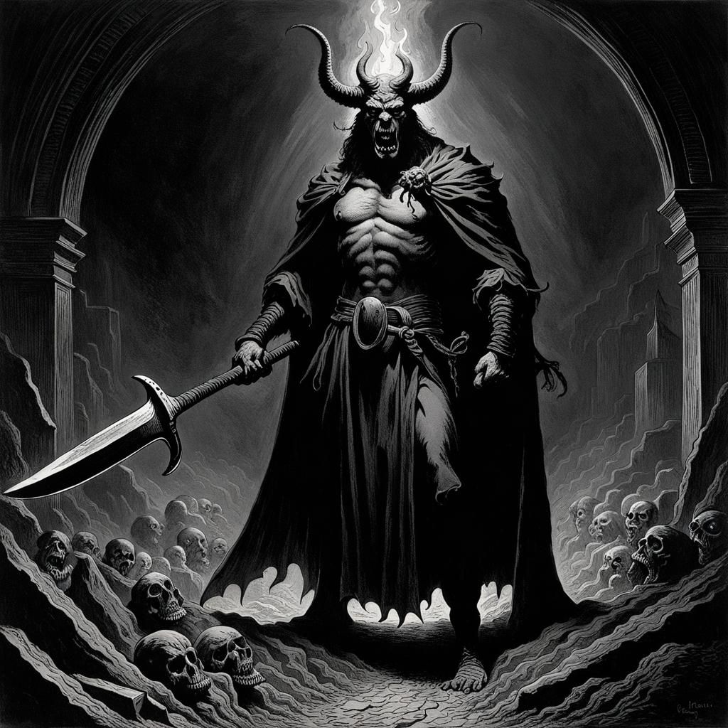 Demonic Butcher in Hell: A Horror Illustration