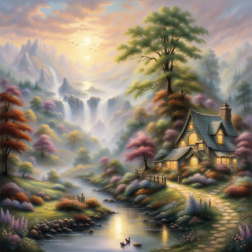 Ethereal Fantasy of Widgetmoor in Kinkade Style