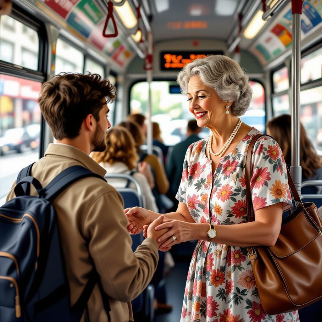 Kindness on the Bus: Woman Offers Seat to Young Man