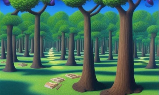 a forest full of trees shaped like chocolate donuts?