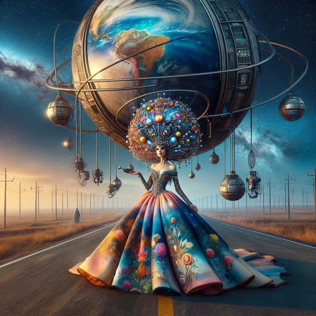 A surreal and whimsical portrait of a woman