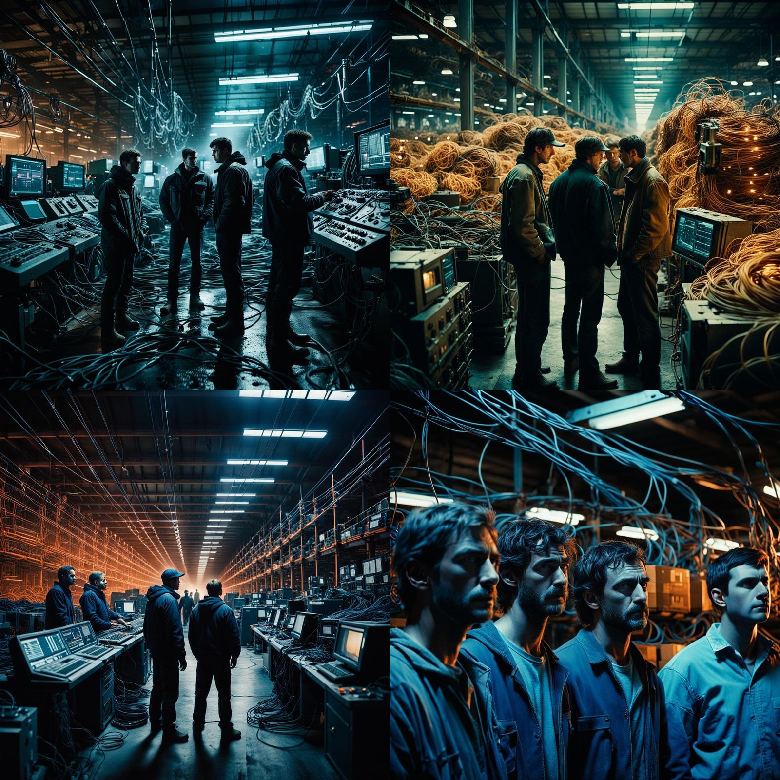 Men Among Wires and Machines: Cinematic Film Still