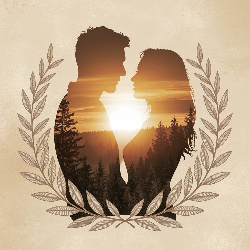 Botanical Double Exposure of Couple at Sunset