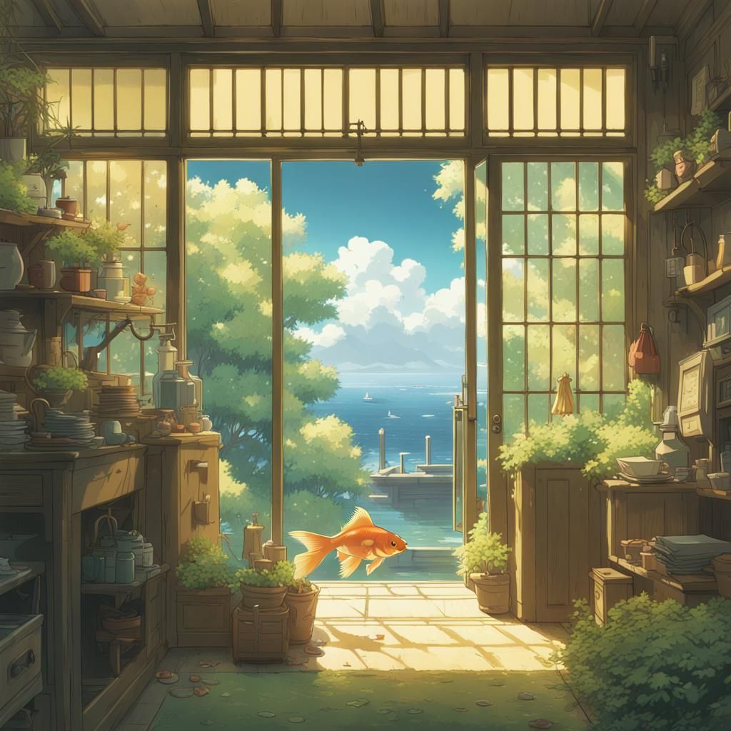 Goldfish in Studio Ghibli Anime Style