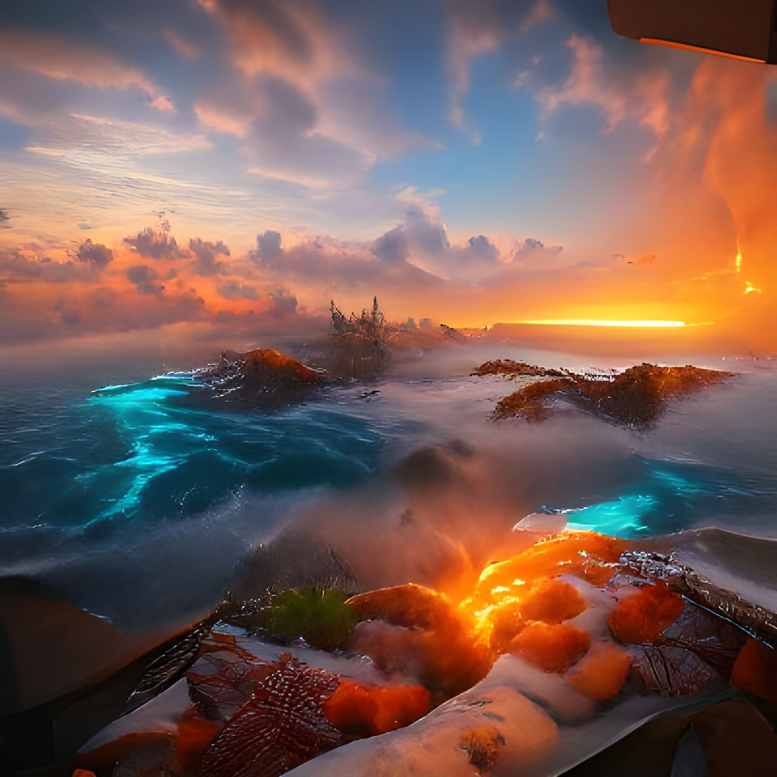Ocean Sunrise in Detailed Matte Painting Style