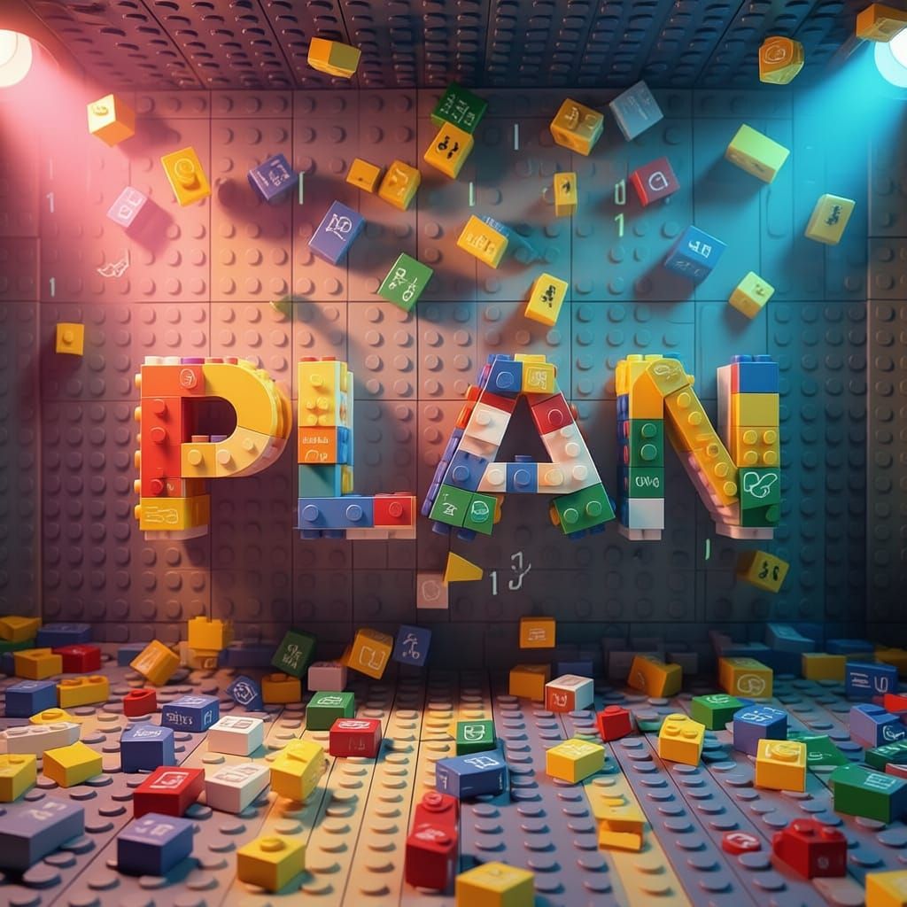 Lego Blocks Build the Word PLAN from Data Symbols