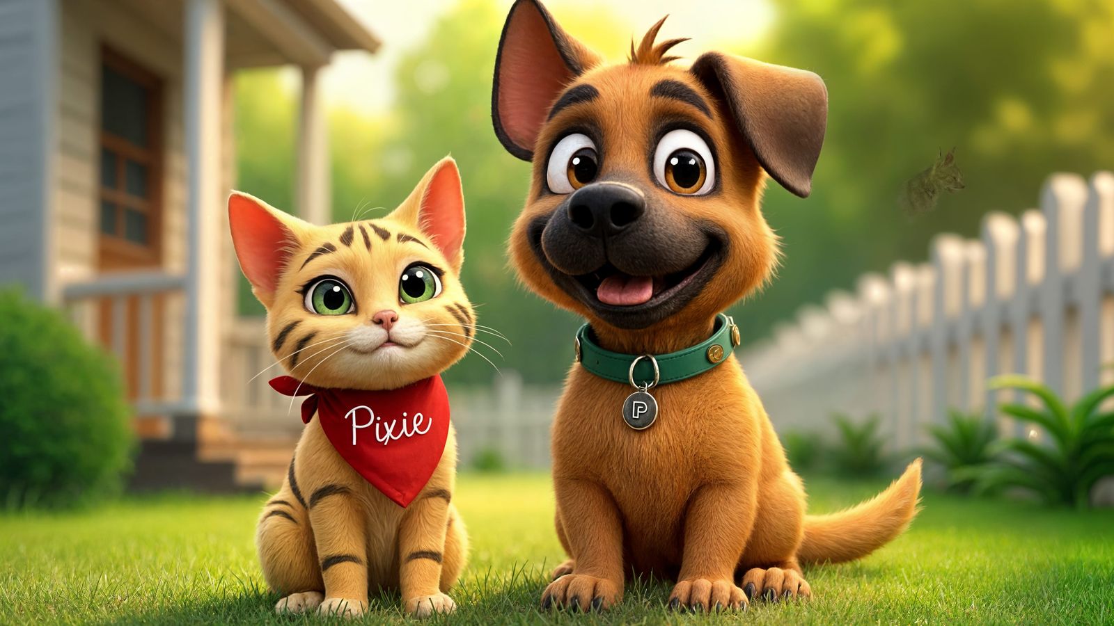 Pixie and Brutus: Adorable Feline Canine Duo in Whimsical Ba...