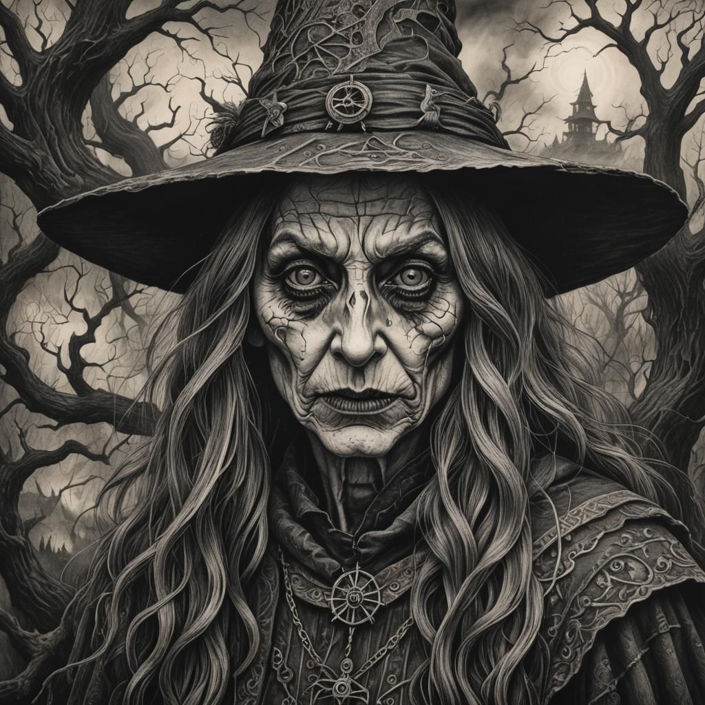 Folk Horror Witch in Charcoal