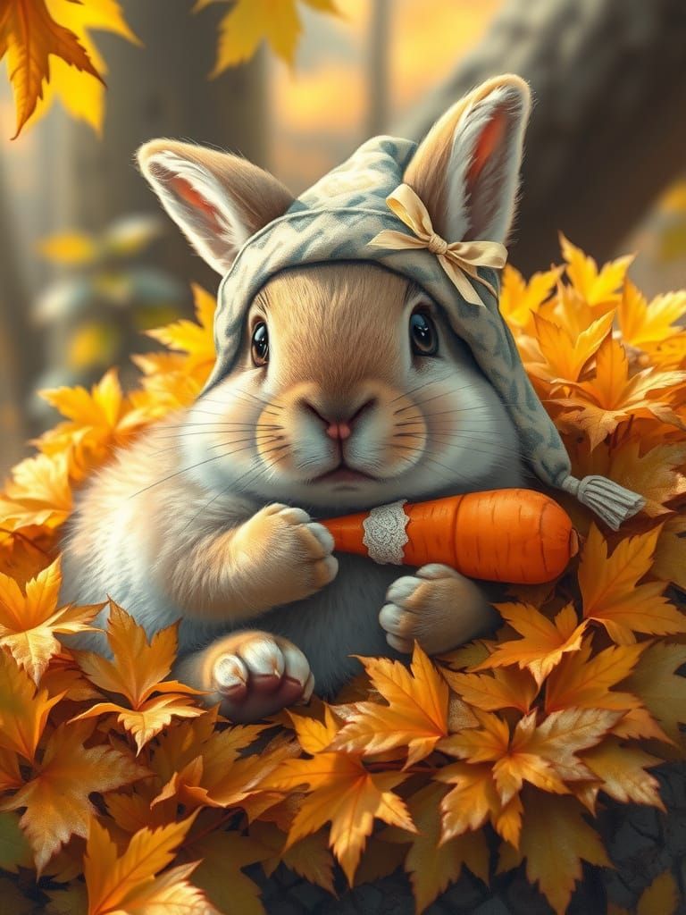 Chubby Rabbit in Whimsical Forest Scene