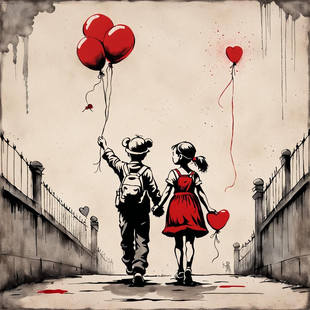 Whimsical Children's Drawing in Banksy Style