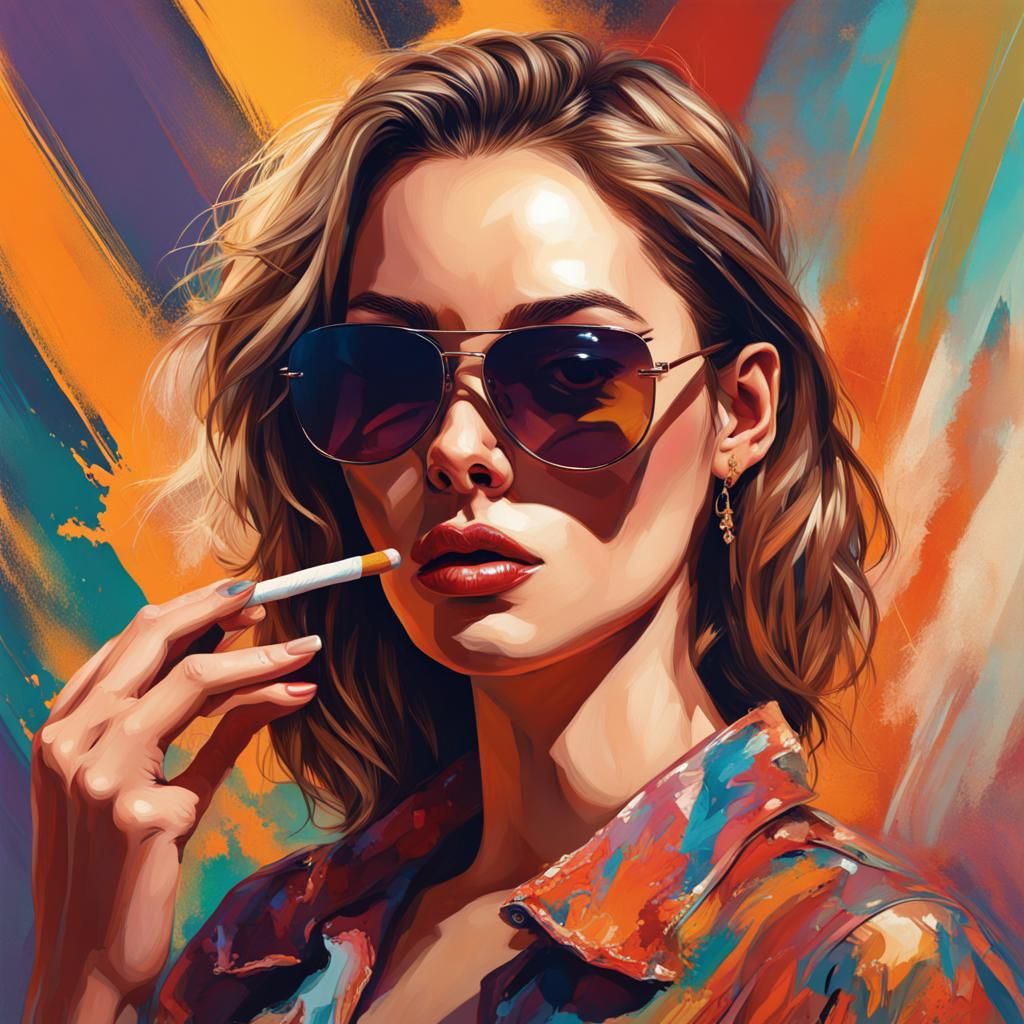 A young woman with sunglasses and a cigarette