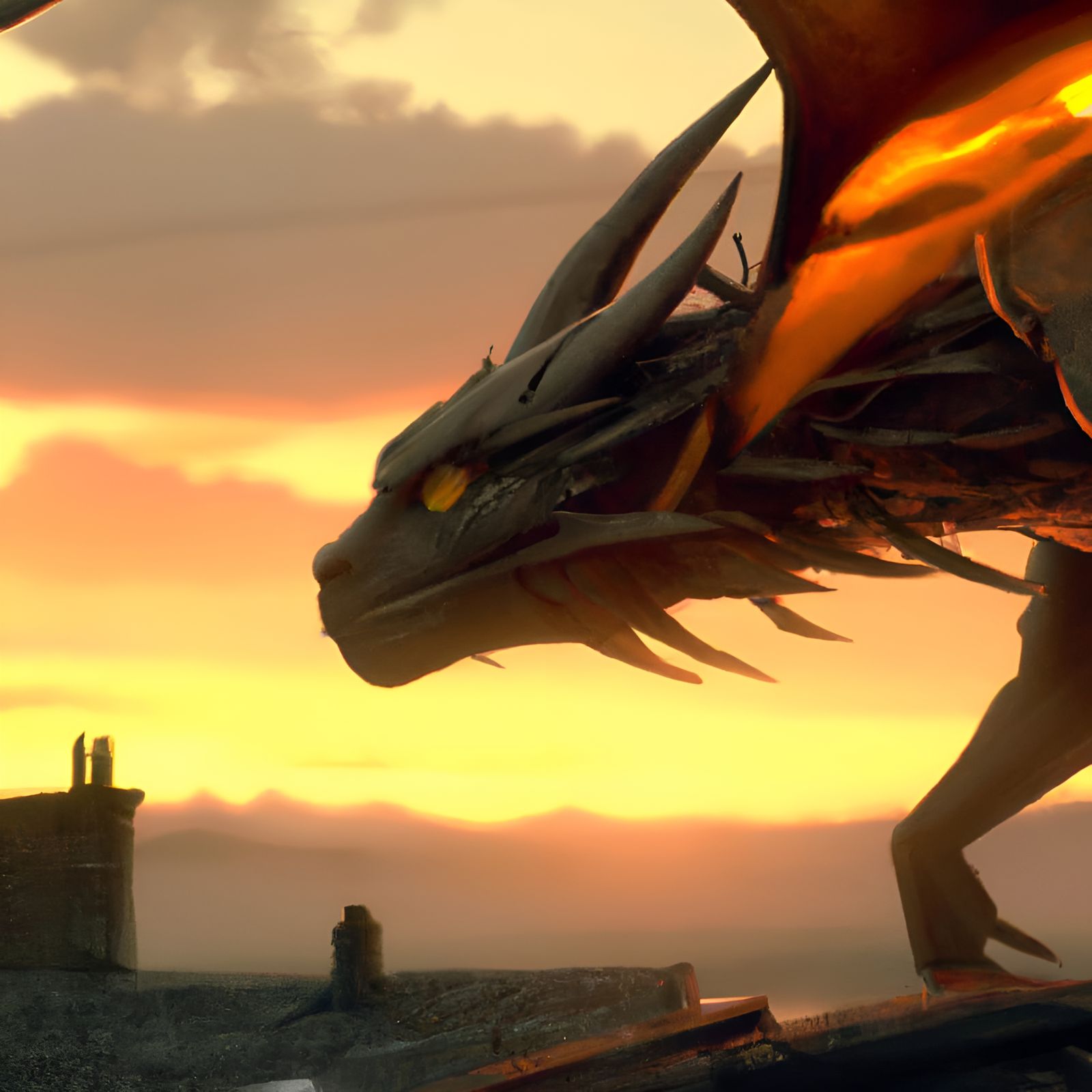 Dragon with Glowing Eyes in Medieval Castle