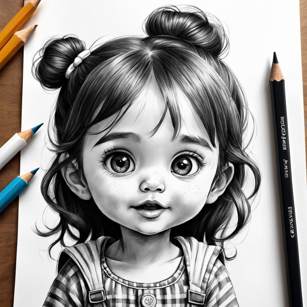 Cute Cartoon Babies Drawn with Charcoal Pencil