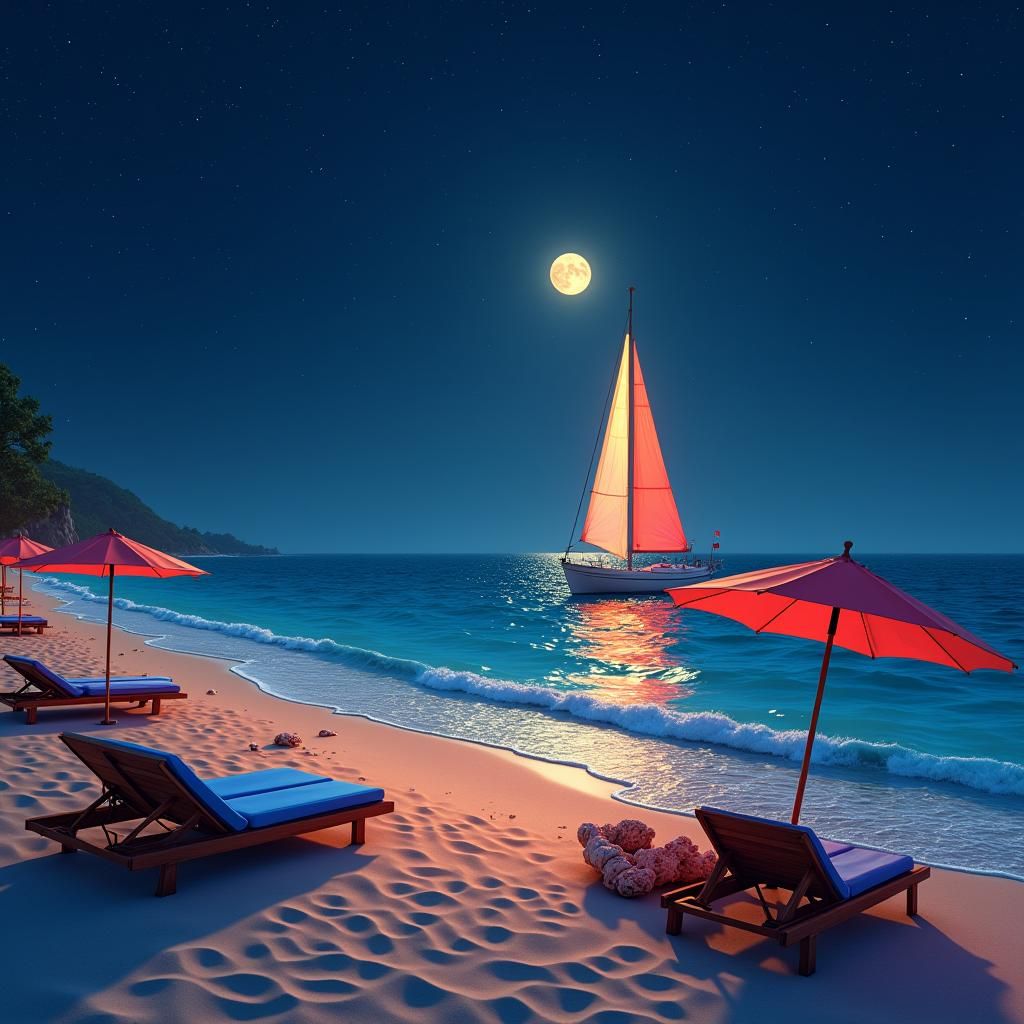 Sailboat in Starry Night Ocean Landscape