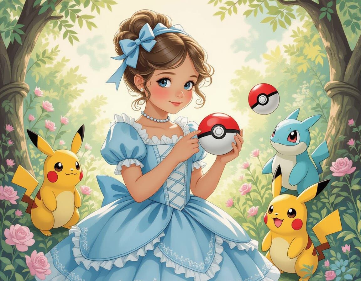 Victorian Girl with Pokémon in Fantasy Setting