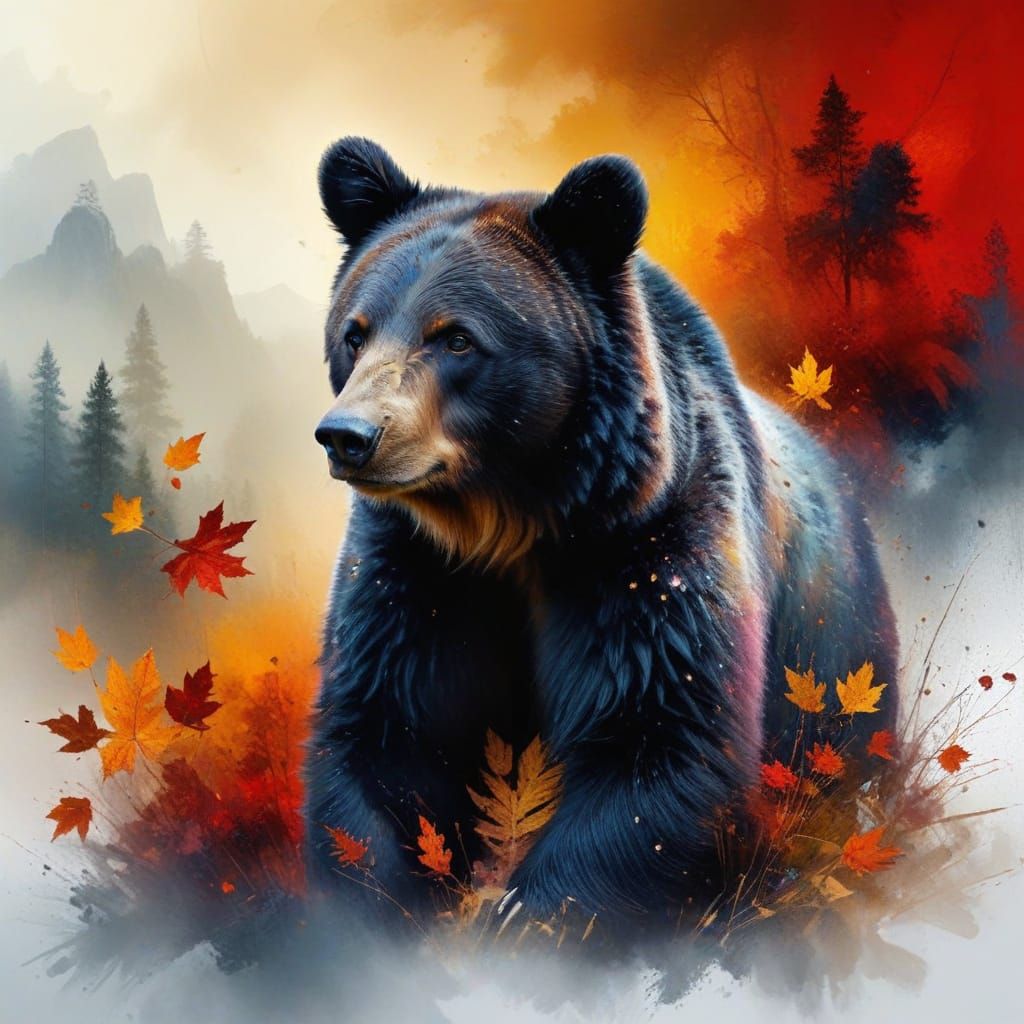 Majestic Black Bear in Autumn Splendor