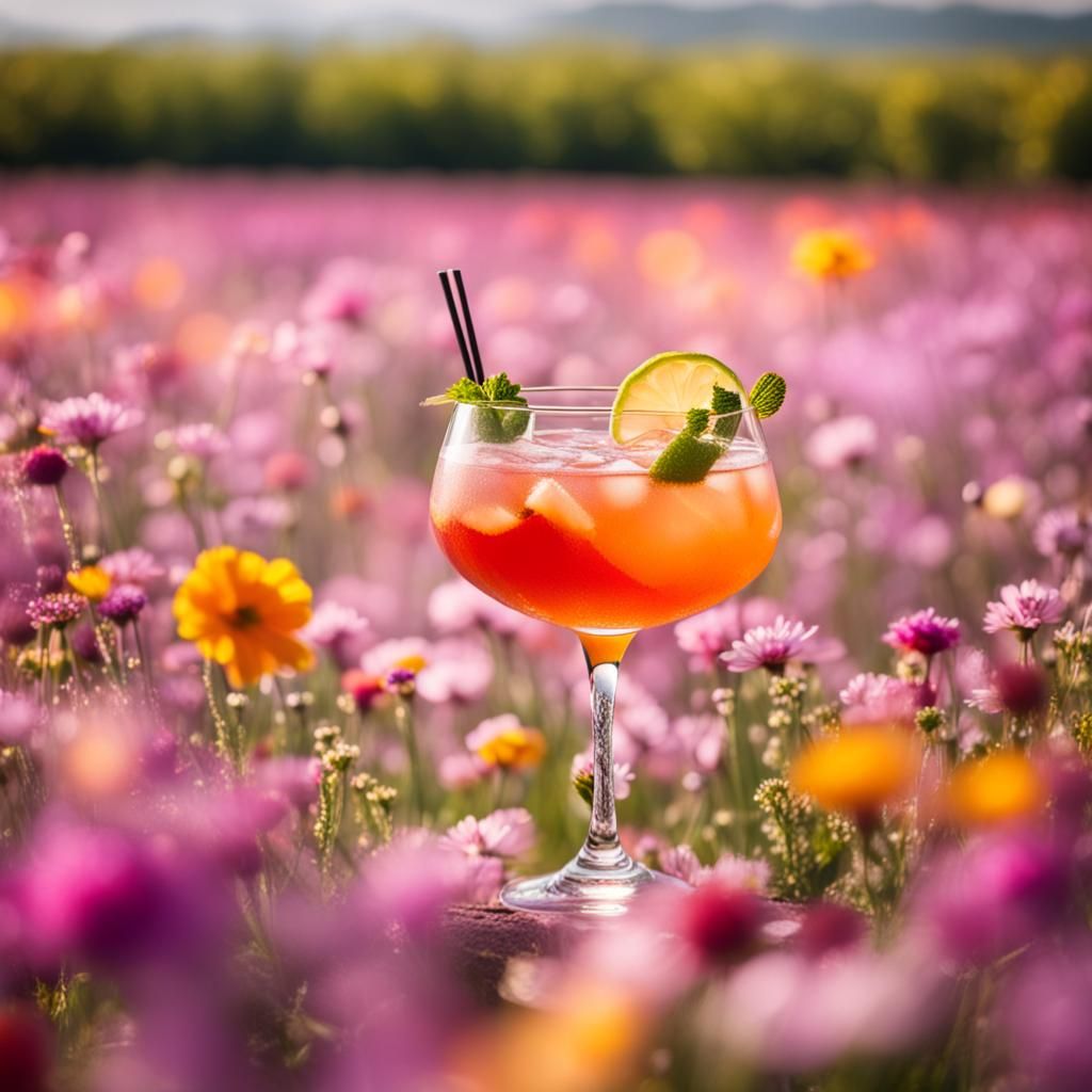 Cocktail in Flower Field: Professional Photography
