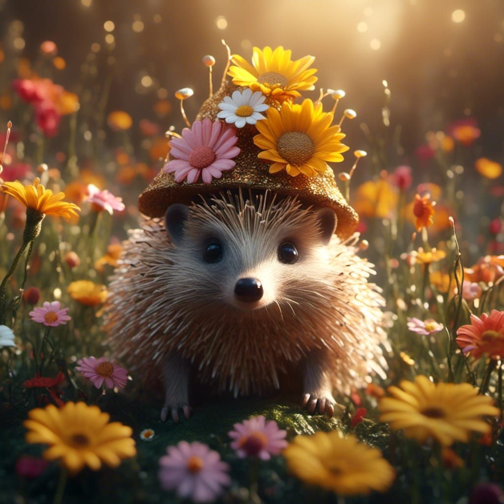 Whimsical Hedgehog on a Golden Daisy