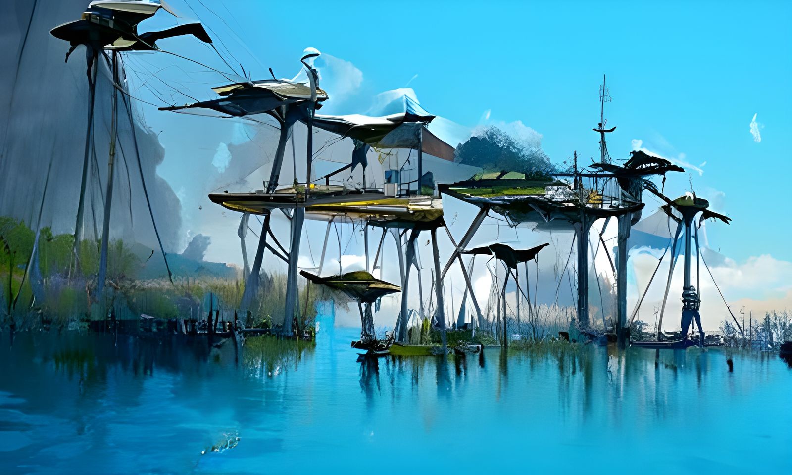Egrets in Misty Harbor: A Romanticist Painting