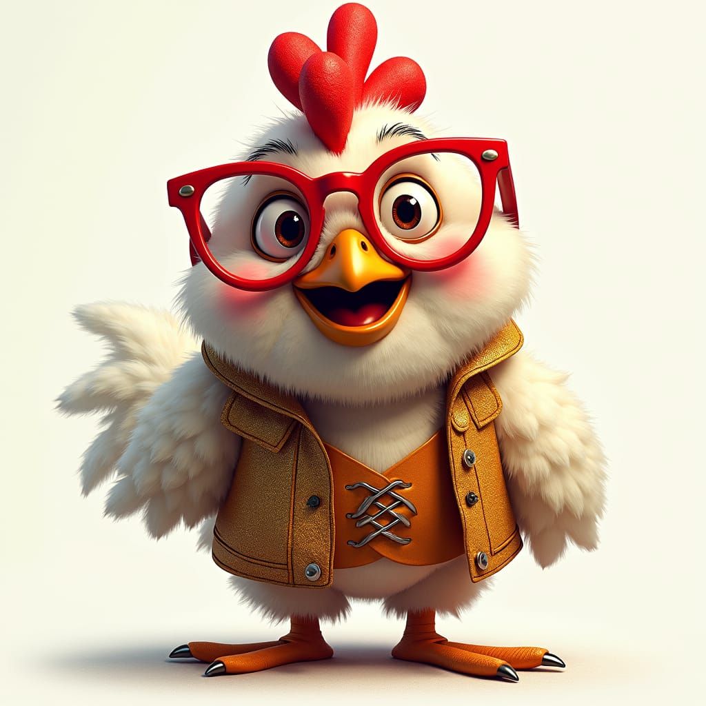 Funny Chick Caricature with Red Glasses